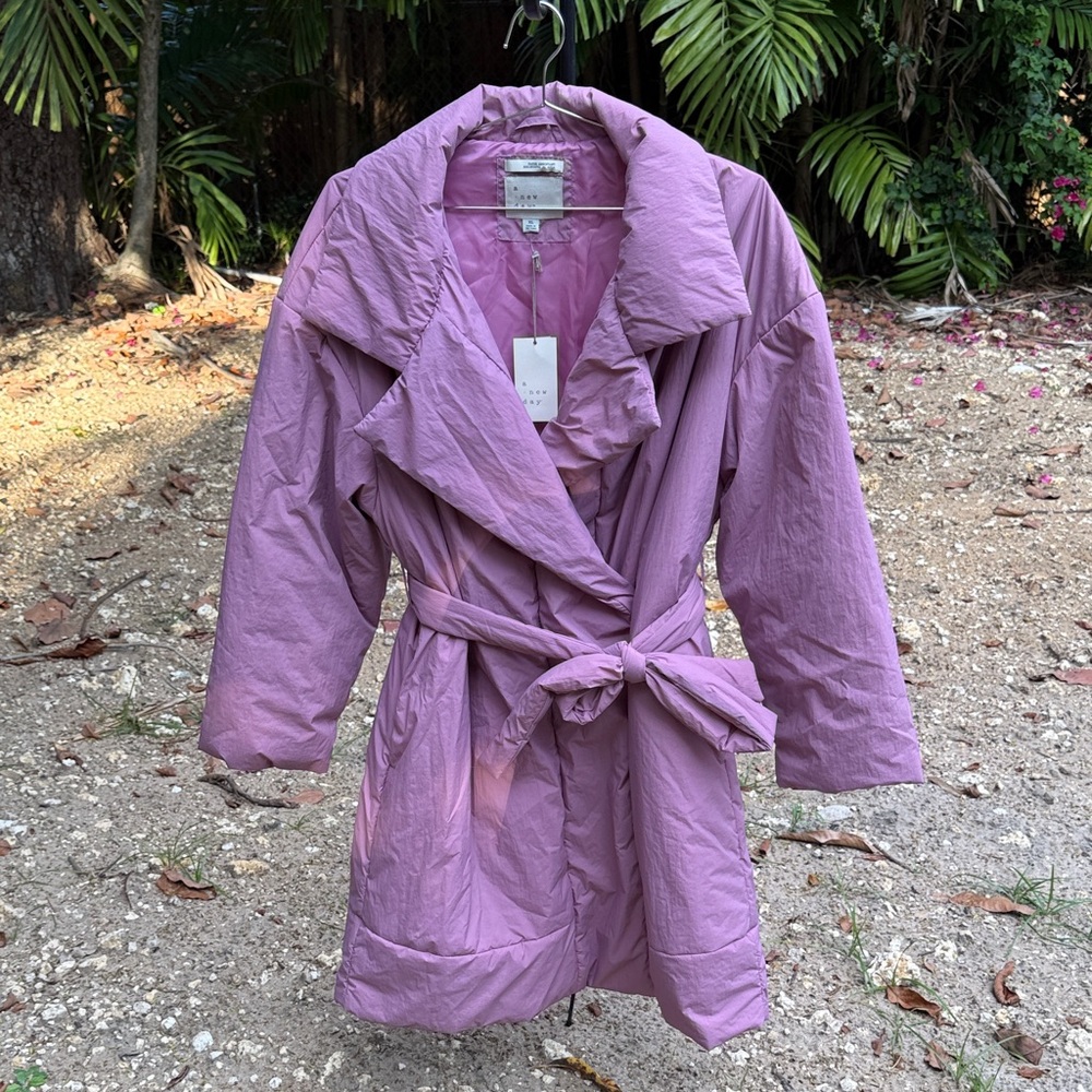 a new day Lilac Belted Puffer Coat